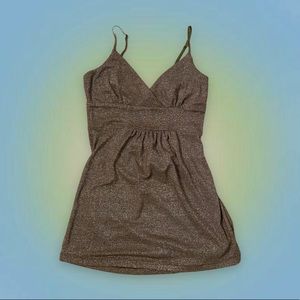 brownish gold v neck mini dress